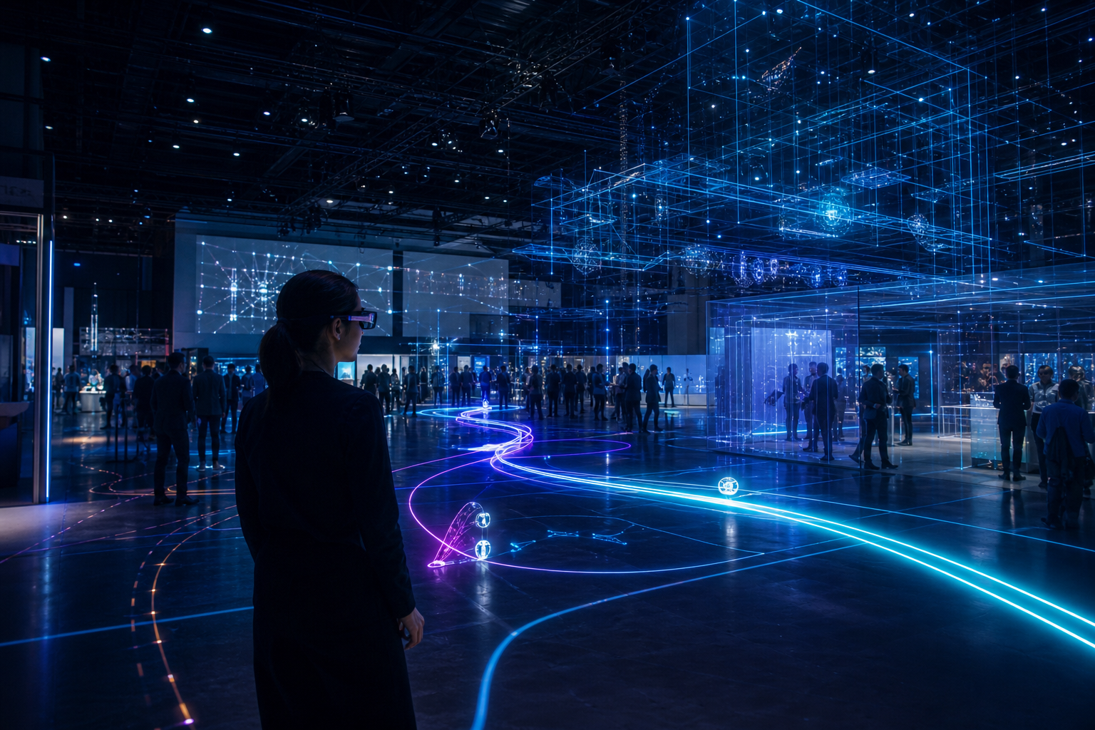 Spatial navigation overlay across a large indoor event venue