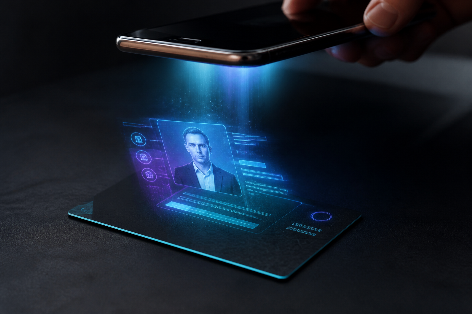 A business card launching an augmented reality experience from a smartphone