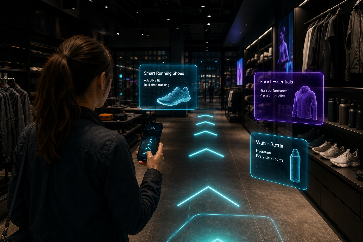AR wayfinding inside a retail store aisle